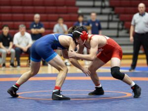 Wrestlers from Houston St. Thomas competing in the TAPPS state championship