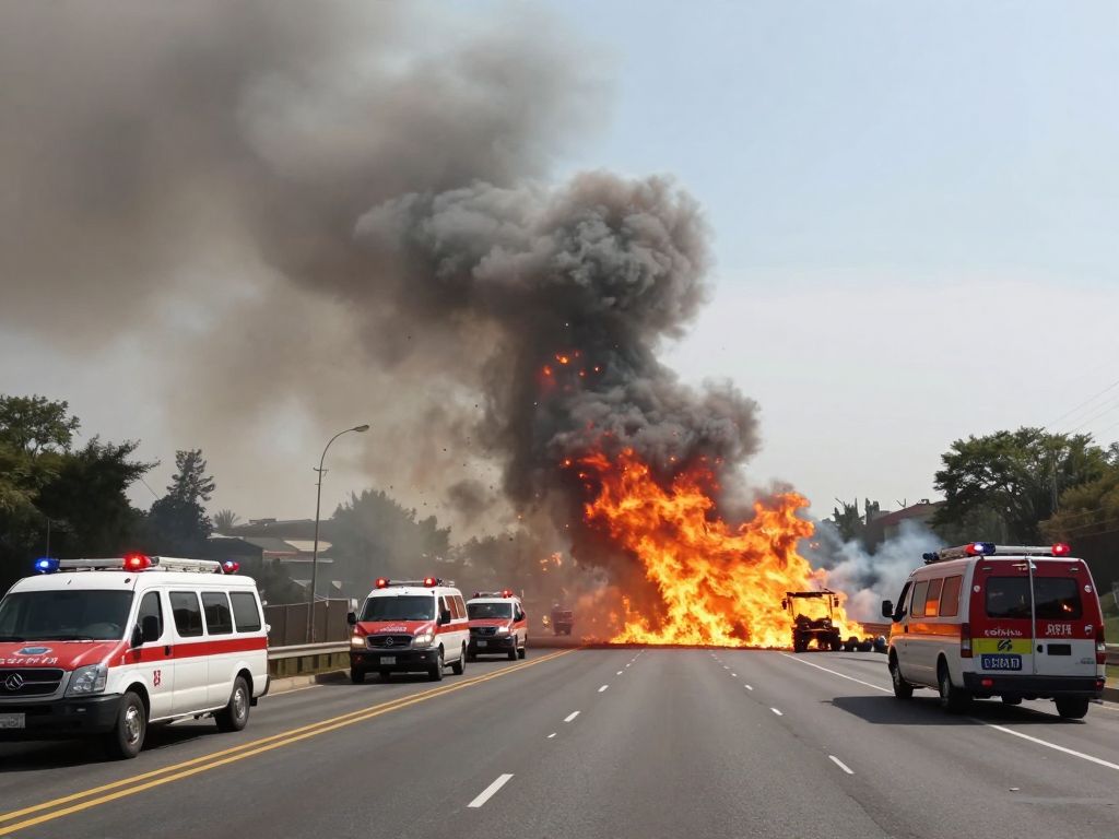 Emergency response to tanker truck fire on Gulf Freeway