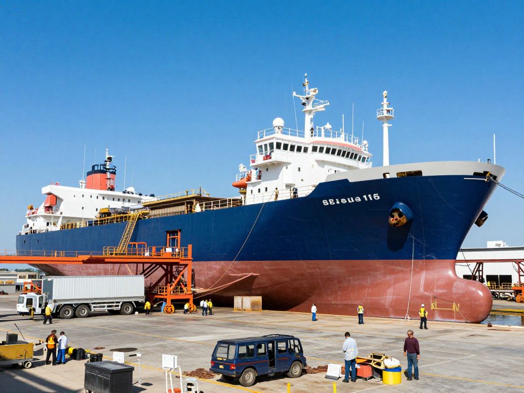 Workers at the Texas Gulf Coast shipyard engaged in shipbuilding activities.