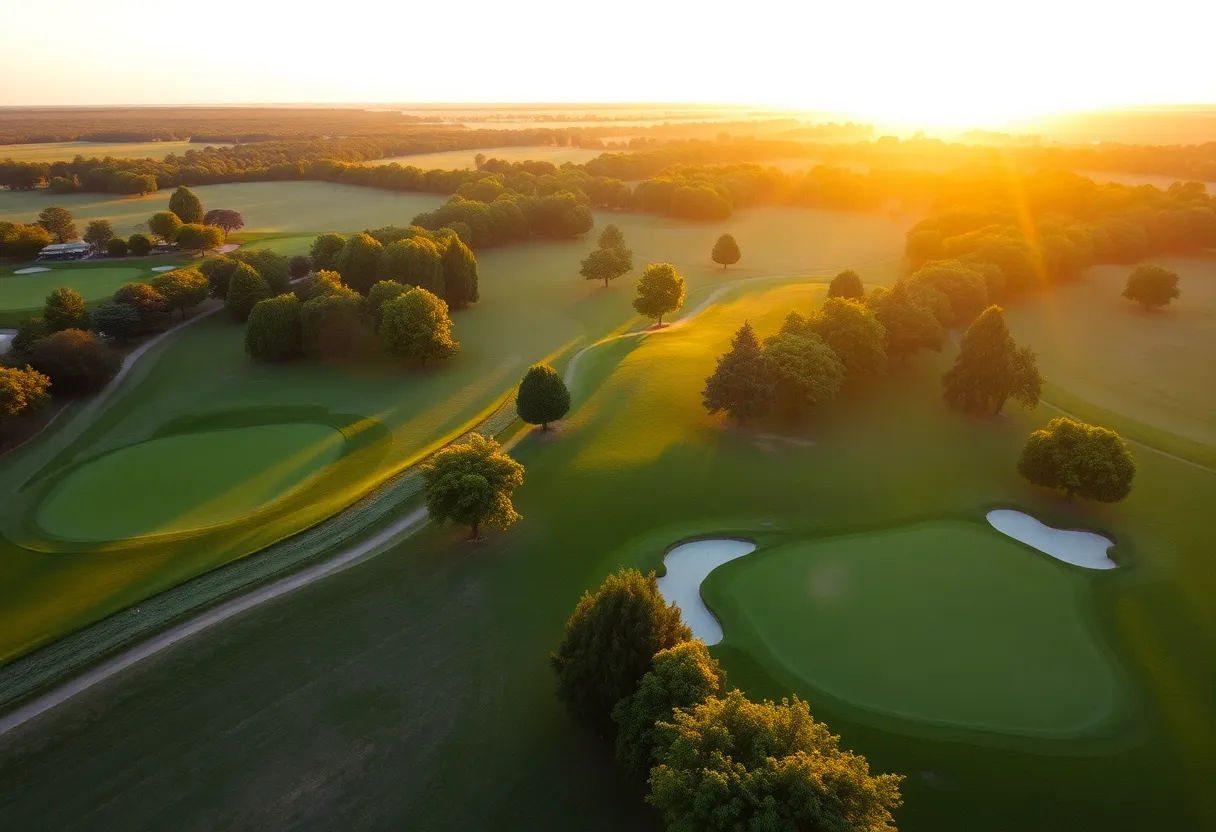 A scenic view of a golf course at the Texas State Invitational.