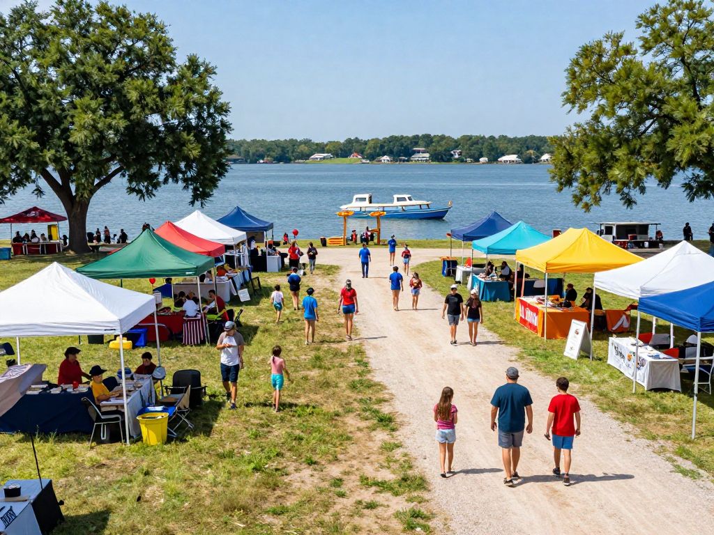 Vibrant festival scene in Texas with families enjoying local traditions