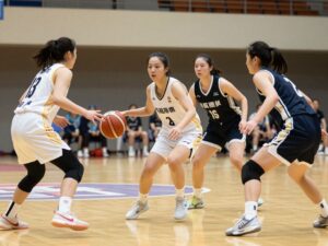 Texas Women's Basketball players competing during a game