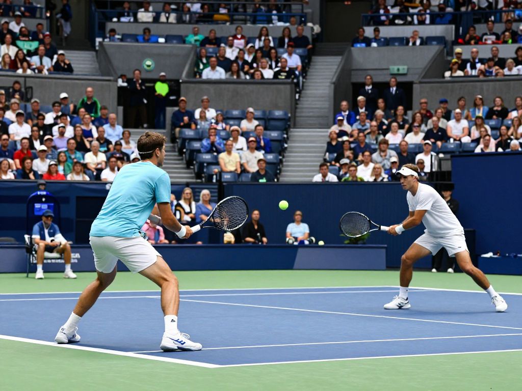 Players competing in a tennis match at the ITA National Indoor Championships