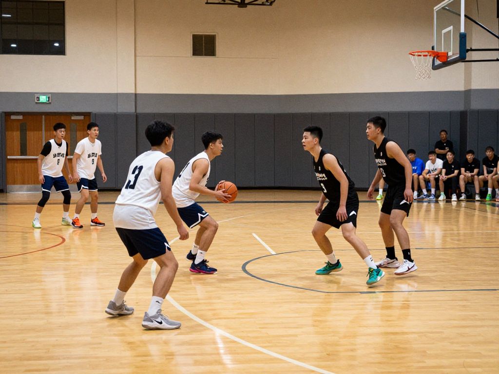 High school basketball players competing on the court