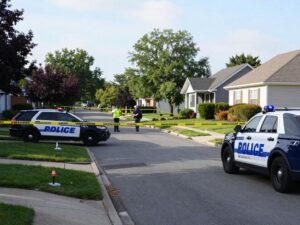 Police vehicles at the scene of a shooting in Tomball