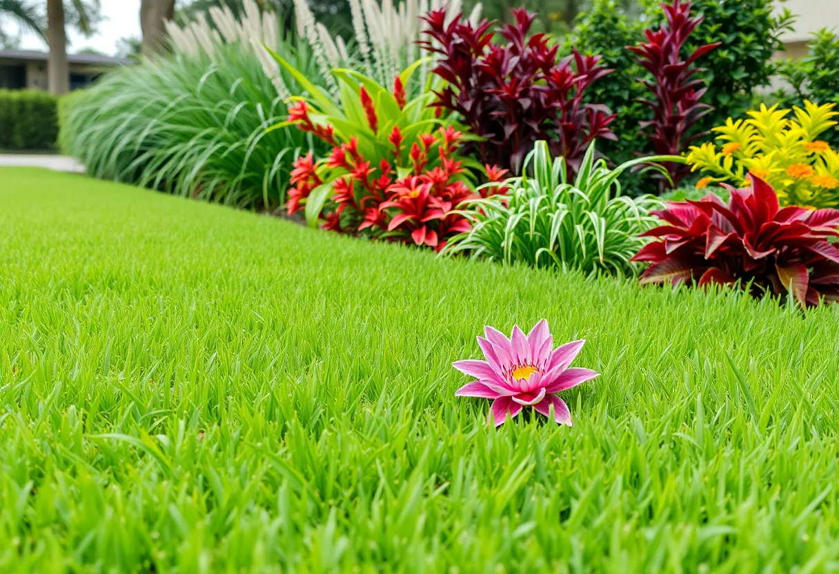 Vibrant lawn in Houston with healthy grass and native plants.
