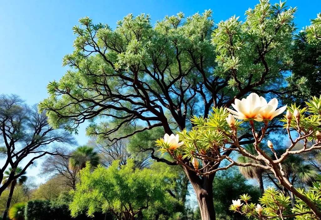 A selection of heat-tolerant trees in a Houston yard