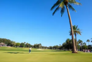 Members of the UNCW women's golf team participating in a tournament in Puerto Rico