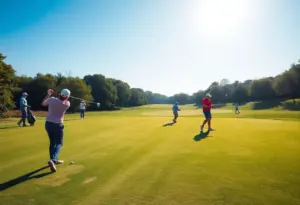 University of Houston Men's Golf players practicing on a golf course