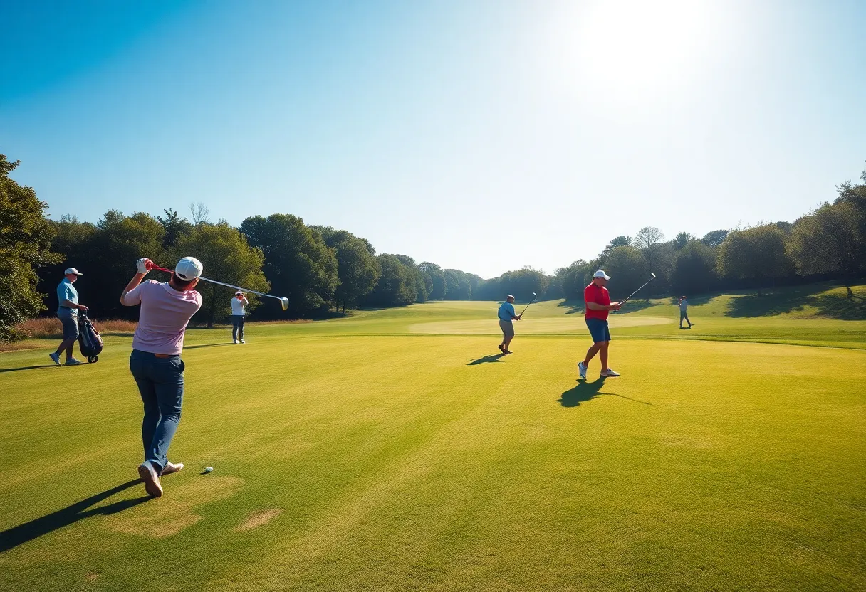 University of Houston Men's Golf players practicing on a golf course