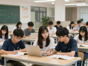 Students on the University of Texas at Austin campus engaged in academics