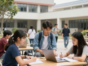 Students engaging in campus activities at the University of Texas Austin
