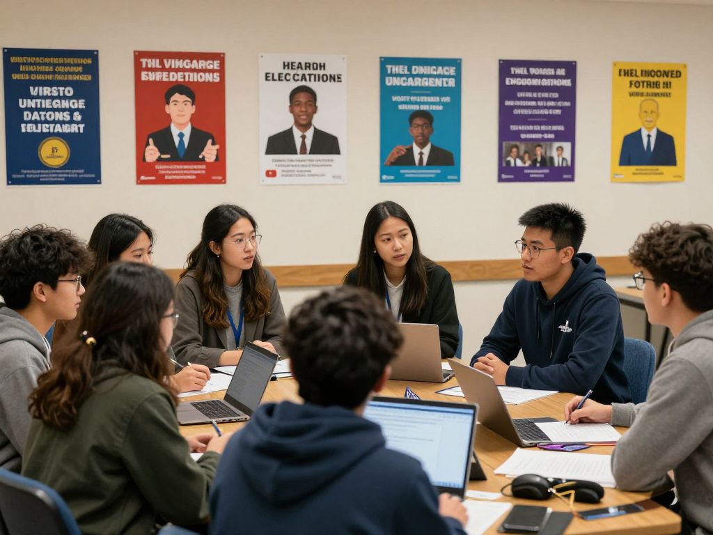 University students discussing civic engagement and primary elections on campus