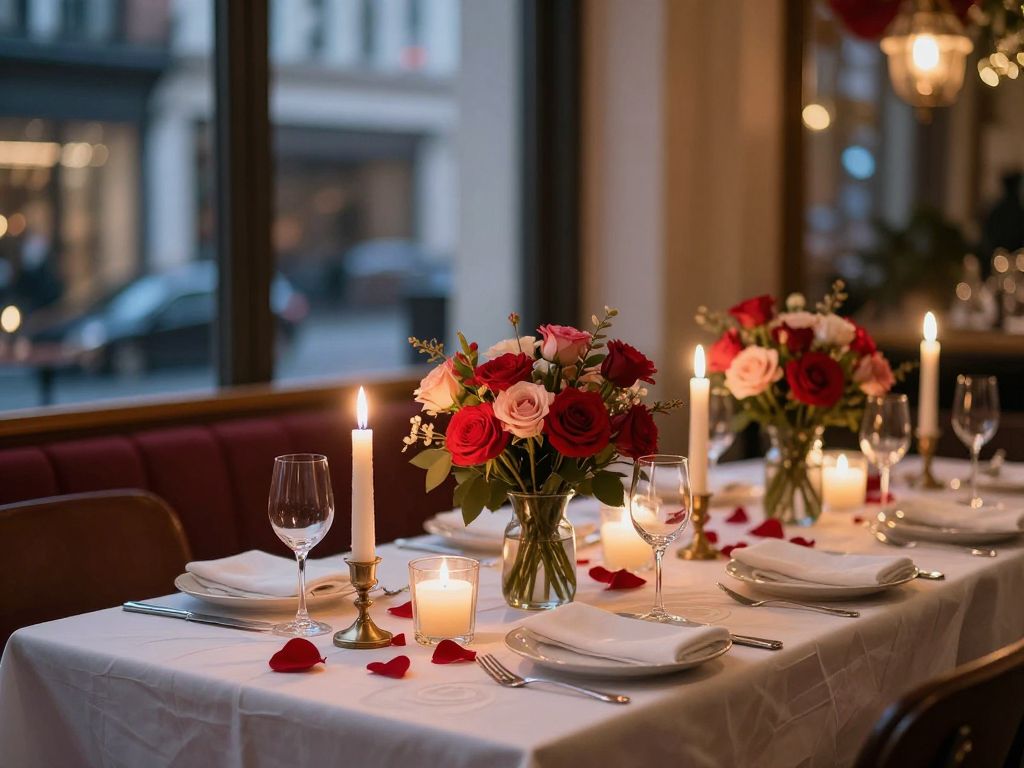 A romantic candlelit dinner setup for Valentine's Day in Houston