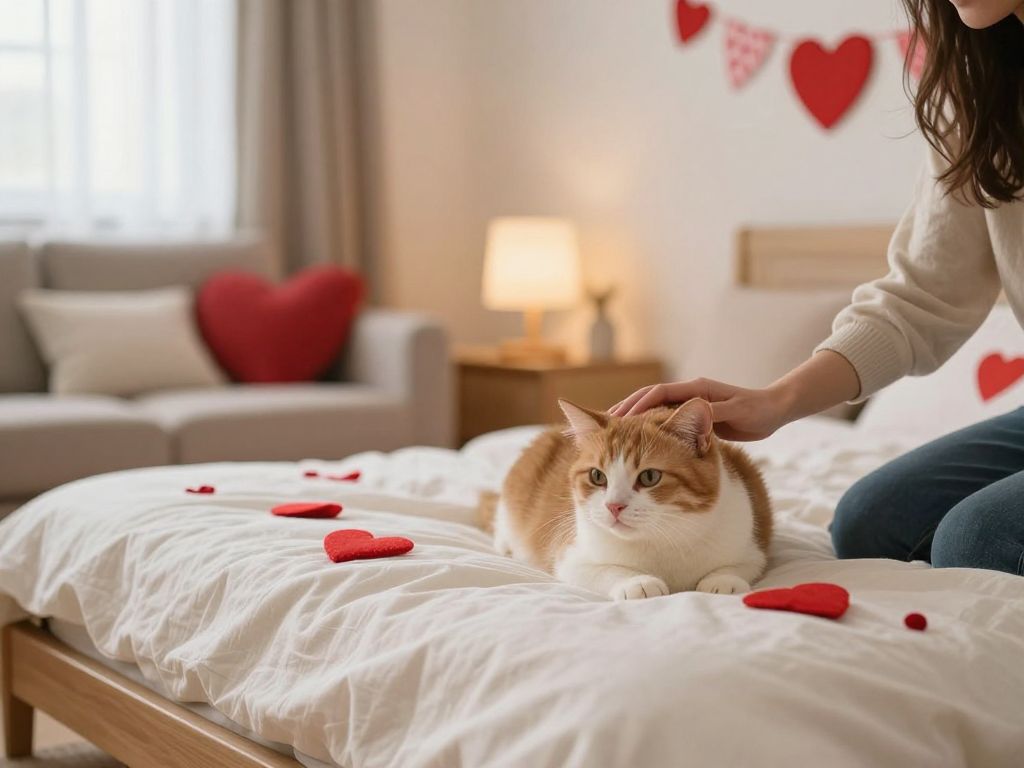 A cozy home environment with a shelter animal being cared for during Valentine's sleepover.