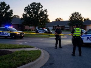 Police investigation scene of a shooting outside a gym