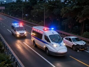 Emergency services responding to a wrong-way crash on I-10 East in Houston.