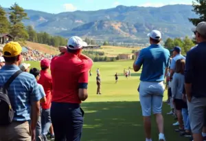 Golfer swinging on a beautiful golf course during the All-American Intercollegiate.