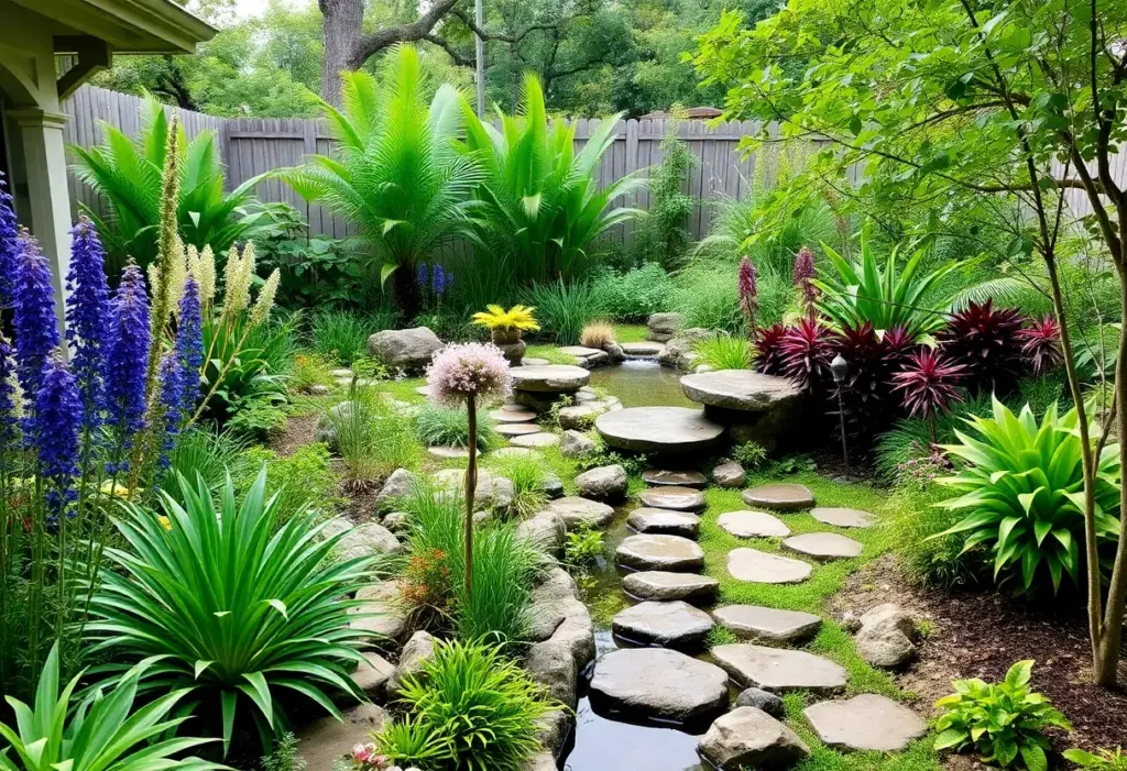 A beautiful garden sanctuary in Houston featuring native plants and a relaxing atmosphere.