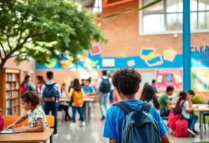 Students at a public middle school in Houston engaging in learning activities.