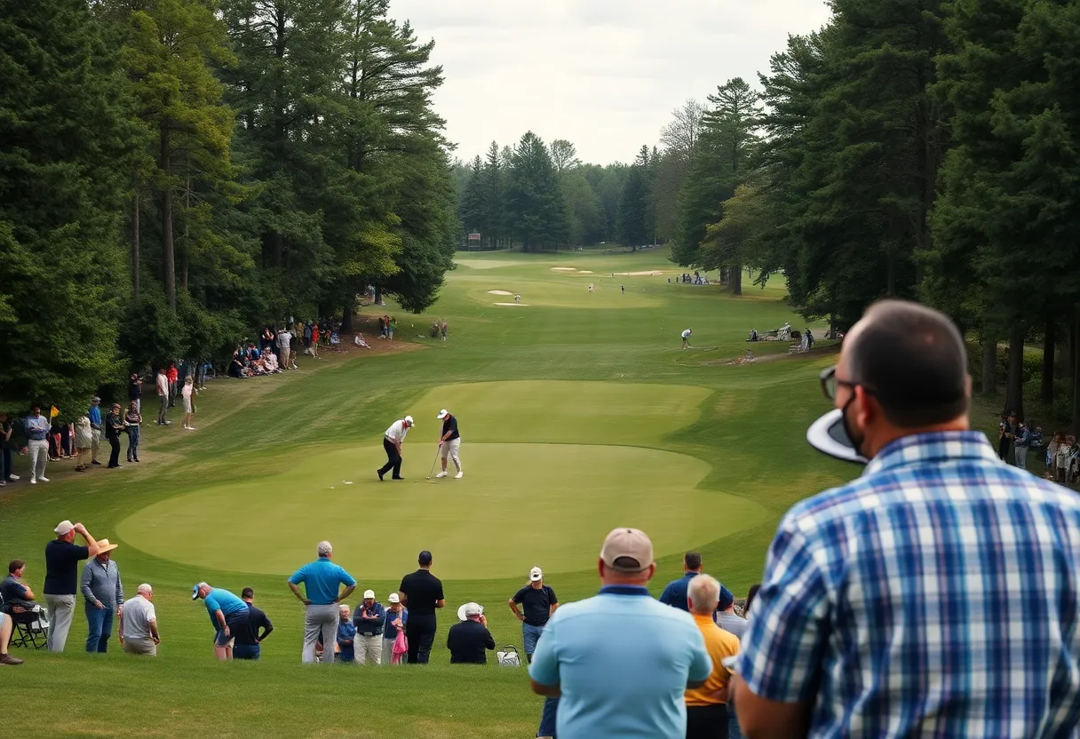 Golf course during the Texas Children's Houston Open with players on the greens.