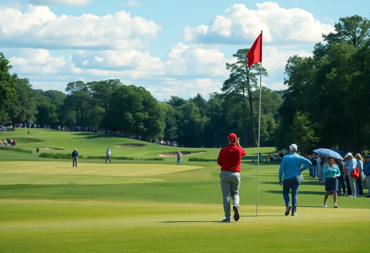 A sunny day at the Houston Open golf tournament with players in action.