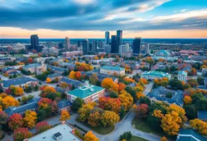 Aerial view of private high school campuses in Houston