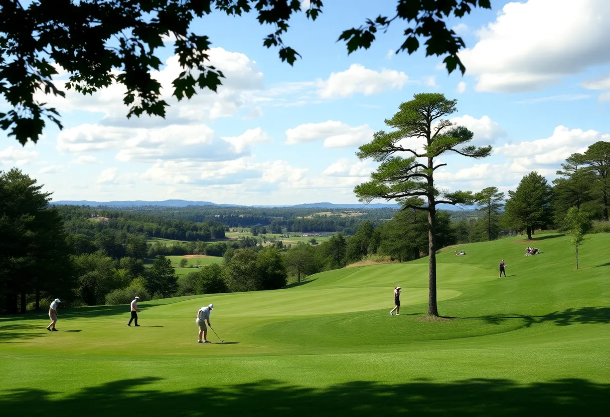 Participants playing at the Riverbend Intercollegiate golf tournament