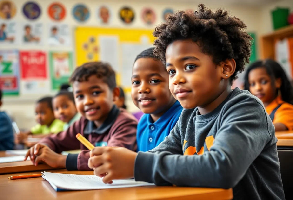 Diverse group of students learning in a Houston public elementary school