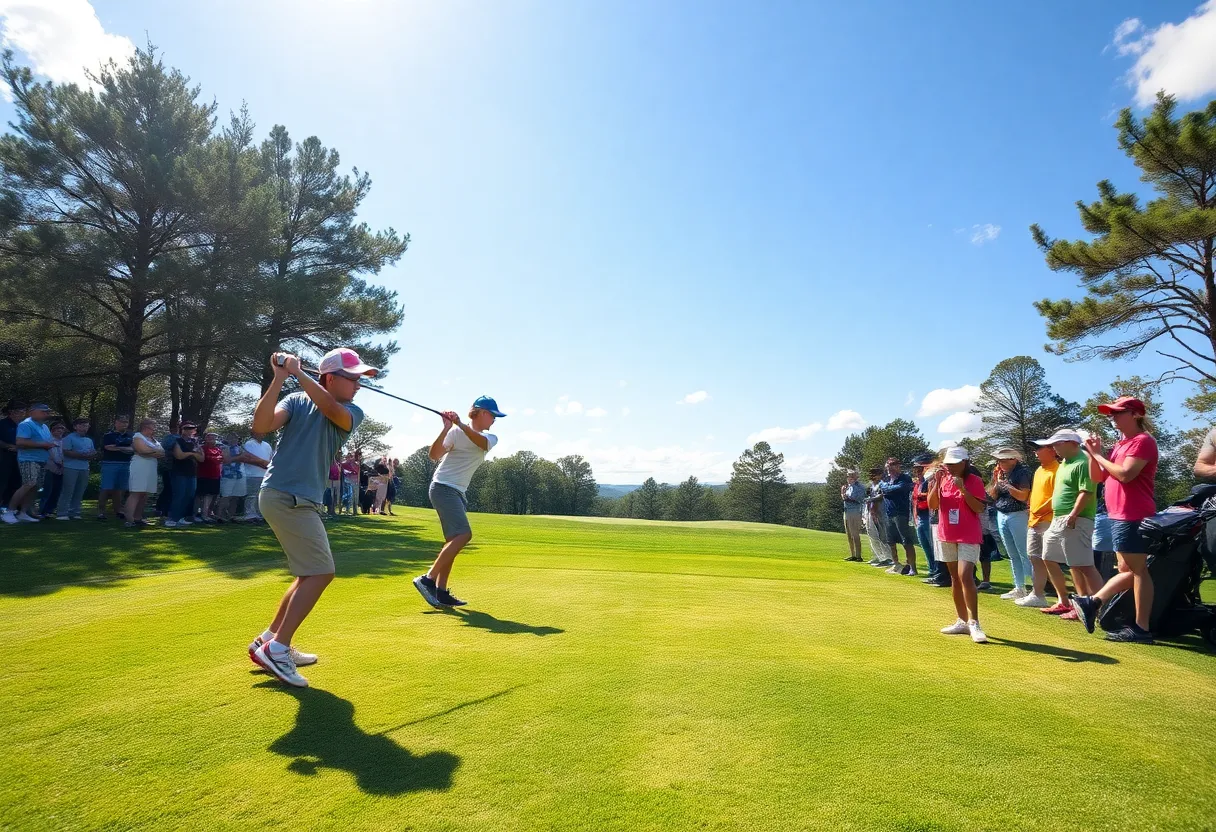 A young golfer practicing on the course during the Texas Children's Houston Open.