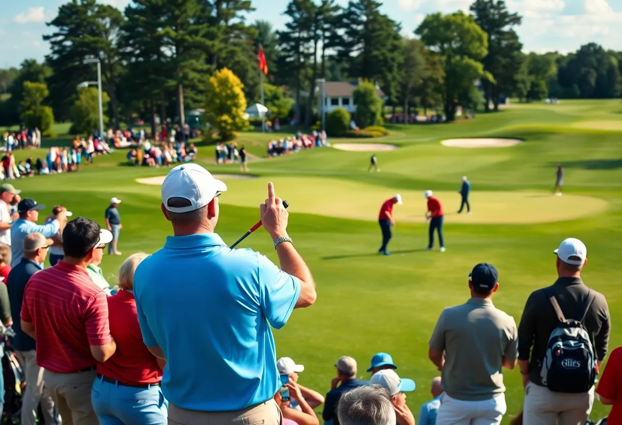 Golf tournament at Texas Children's Houston Open with players and spectators.