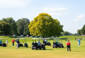 Golf tournament scene at Texas Children's Houston Open with players on the course