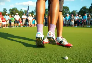 Professional golfers wearing children's themed cleats at the Texas Children's Houston Open.