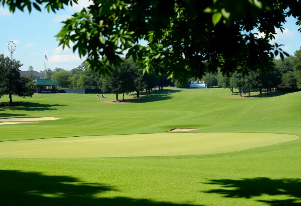 A panoramic view of TPC Houston golf course showcasing its vibrant landscape.